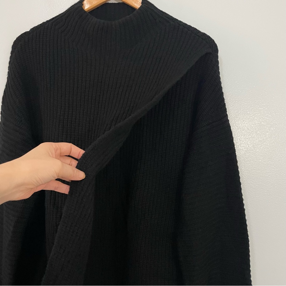 Athleta Black Merino Wool Cashmere Cowl Neck Split Front Sweater Oversized M - Picture 10 of 16
